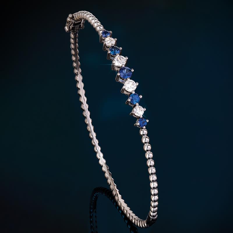 14K White Gold Sapphire and Diamond Bangle